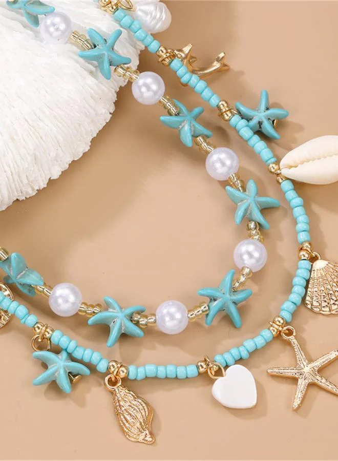 Take Two Pack of 2 - Blue Beaded Starfish Necklace